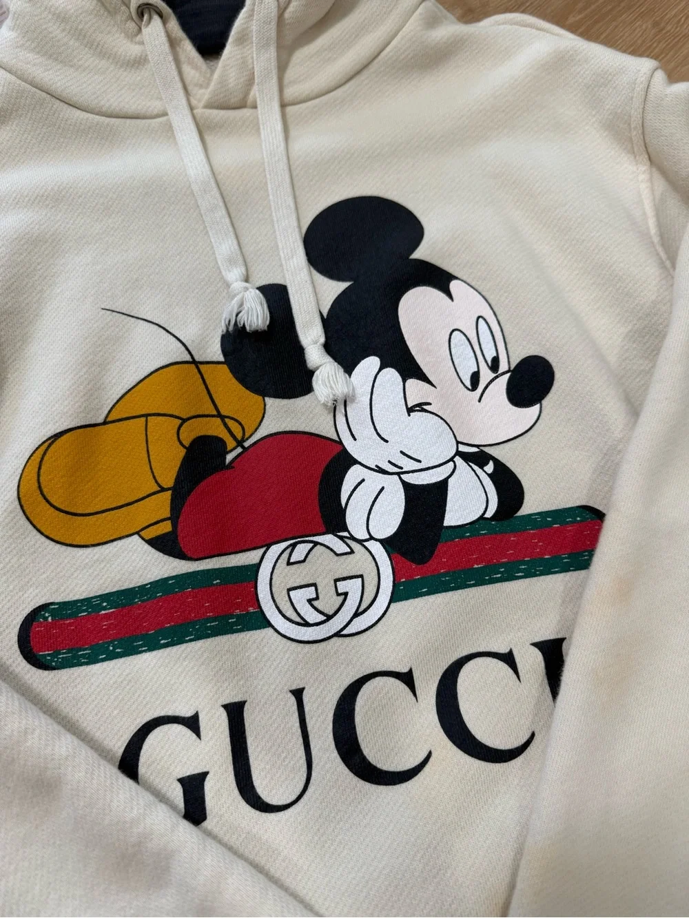 Gucci Cream Hoodie with Mickey Mouse Graphic and Multicolor Logo - Picture 3 of 6